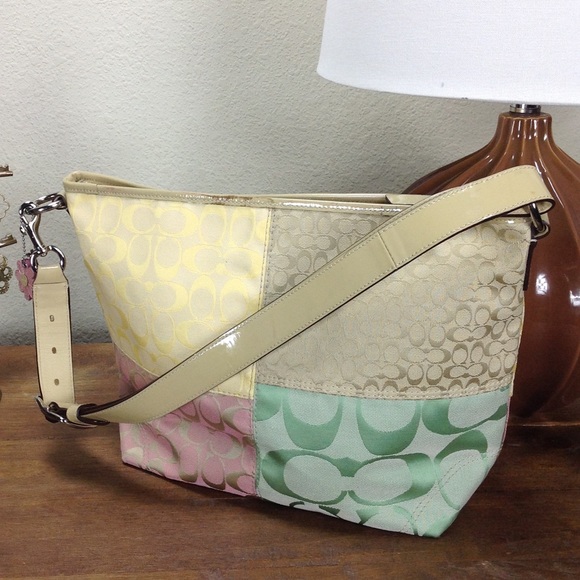 Coach Handbags - Coach Signature Pastel Patchwork Shoulder …